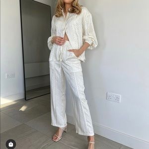 Zebra jacquard relaxed pants-ivory